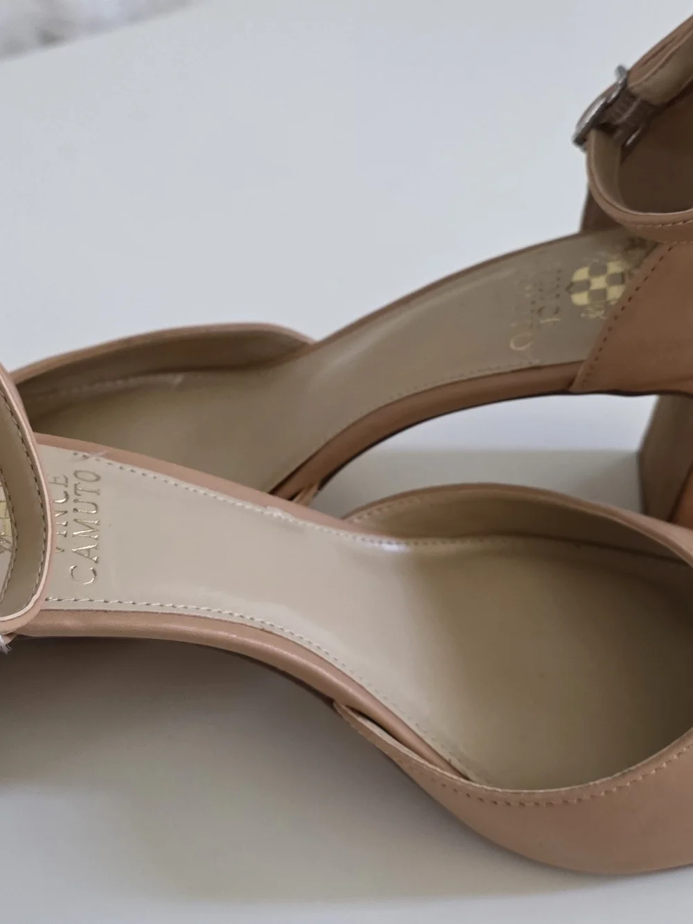 Vince Camuto Nude Pointed-Toe Block Heel Ankle-Strap Pumps